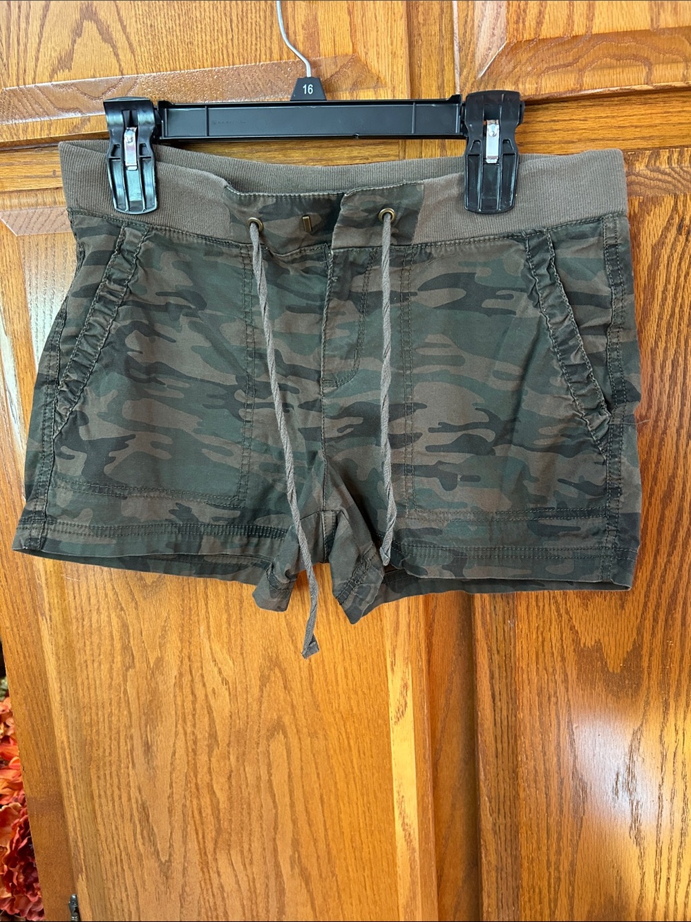 Woman’s Camo Drawstring Shorts - Olive Green